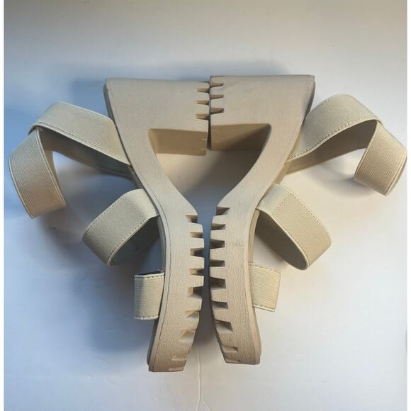 UNIONBAY Lucca Beige Elastic Straps Platform Lug Sole Platform Sandals Size 8 - Picture 4 of 11